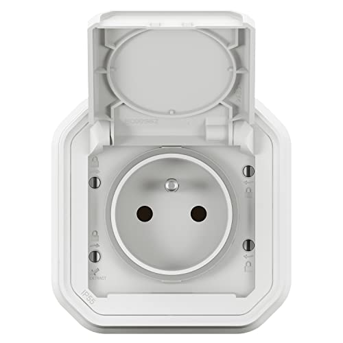 LEGRAND Französische Plexo-Standard-Steckdose, wasserdicht IP55, wasser- und staubdicht, stoßfest, IK08, komplett für Unterputzmontage, Weiß