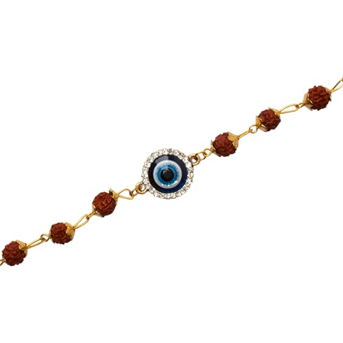 Image of SAUDEEP INDIA Evil Eye Stone-Rudraksh Rakhi /Bracelet Set for Bhaiya-Bhabhi Couple Evil Eye Bracelet Set RakshaBandhan Gift