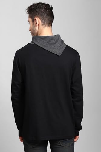 Image of LEOTUDE Regular Fit Full Sleeve Men's Cotton Blend Muffler Neck T-Shirt (Color Black)