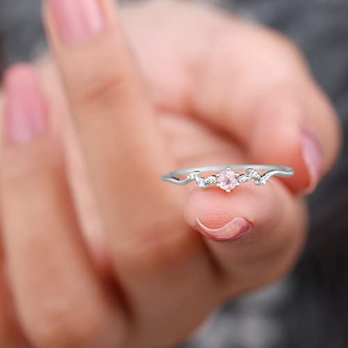 Nature Inspired Rose Quartz And Moissanite Promise Ring For Women | Aaa Quality, 14K White Gold, Size:us 5.00 #TOP3