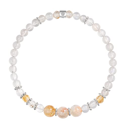 Karma And Luck - The Light Maker - Happiness & Harmony & Motivation Women's Real Moonstone Citrine Sterling Silver Protection Hamsa Charm Beaded Stretch Bracelet Handmade In Bali #TOP20