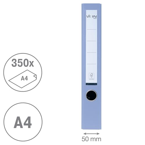 VON Leitz 5er Pack Ordner A4, Karton mit Kunststoffeinband, 50 mm Rückenbreite, Für 350 Blatt, FSC-zertifizierter Karton, Für Schule, Studium & Haushalt, Mehrere Farben, 10561099