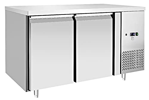 METRO Professional mesa refrigerada GCC2100, de acero inoxidable con 2 puertas, 215L, 250W, para contenedores GN 1/1, rango de temperatura -2°C - +8°C con 6 estantes para gastronomía, restaurante