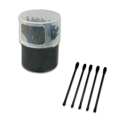 Incauca 100 Pieces 2 in 1 Ear Pick Scraper and Ear Swabs with Storage Box, Double-Headed Earwax Removal Tool, Ear Wax Scoop Spoon Curette, Nose Clean Buds Cleaning Kit for Adults (Black)