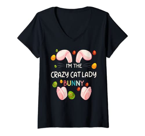 Donna I'm The Crazy Cat Lady Bunny Cool Matching Family Day Pasqua Maglietta con Collo a V