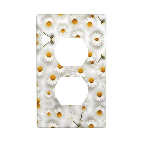 Phayah Placa de pared doble con patrón de margaritas blancas, tamaño estándar, policarbonato, termoplástico, doble enchufe