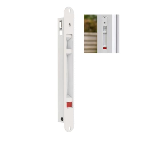 Amig - Fermeture à encastrer pour fenêtres et portes coulissantes en aluminium - Serrure à crochet à encastrer - Dimensions : 174 x 23 mm - Couleur blanche - Bord arrondi - Installation avec vis
