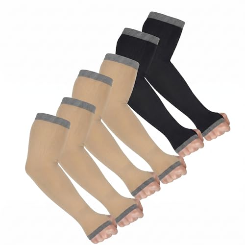 Image of UV Sun Protection Cooling Arm Sleeves For Men And Women 90% Nylon 10% Spandex Compression Hand Cover With Thumb Hole For Driving Cycling Cricket And Sports