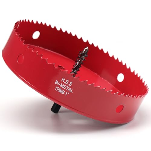 Hole Saw 7 Inch 32 mm Cutting Depth HSS Bi-Metal Hole Saw for Cutting Wood Plastic Drywall Plasterboard and Soft Metal Sheet Red