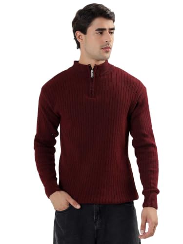 Image of Kvetoo Men High Neck Zipper Full Sleeve Woolen Winter Sweater