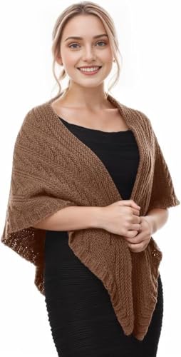 CAMDOM Écharpe triangulaire pour femme Hiver Automne Tricoté Wrap Châle Mode Chaud Dames Pull Foulard Cape, café, taille unique