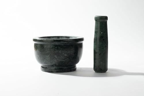 Image of B.R. & Sons Marble Mortar and Pestle Set | Imam Dasta, Ohkli Musal for Spices & Herbs - Available in Various Shapes & Colors (GREEN POLISHED IMAM DASTA 5 x 3 INCH)