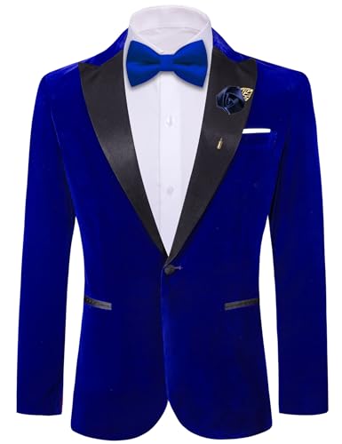 Image of Barry.Wang Velvet Mens Blazer Mardi Gras Sport Coat Brooch Regular Fit Tuxedo Peaked Lapel Suit Jacket Carnival Parade