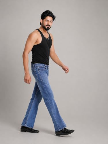 Image of Men's Bootcut Denim Pants || Men's Bell Bottom Jeans || Wide Leg Flared Jean's for Men || High Waist Stretchable Retro Fit || Cotton Jean for College Casual