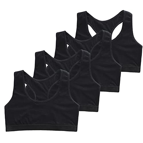 ikasus Girls Everyday Bra Students Sports Bra Cotton Breathable Bra Seamless Racerback Bralette Comfortable Soft Bras for Aged 9-14 Black