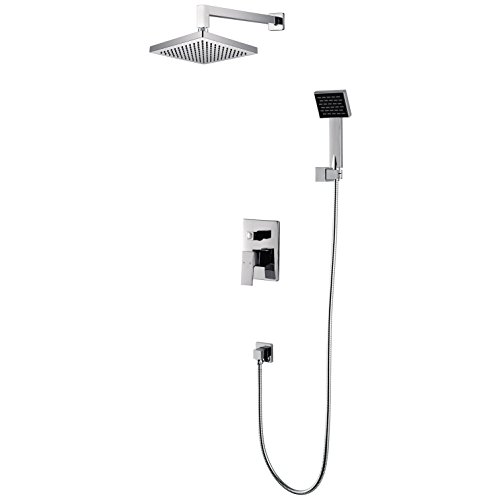 CRO DECOR Shower System 8 Inch Wall Mounted Rainfall Shower Head Faucet Set Complete Bathroom Luxury Rain Mixer Shower Combo Set Polished Chrome(Contain Shower Faucet Rough-In Valve Body and Trim)