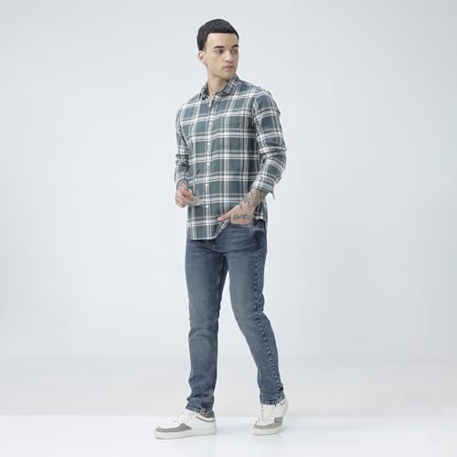 Image of BASICS 100% Cotton Checked Shirt for Men | Slim Fit | Everyday Smart Casual Wear | Full Sleeve