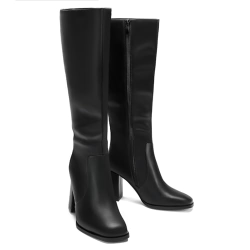 Trending Now! Best Knee High Boots for Wide Calves: 13 Comfortable Options for Women Over 50 10 DOBOLIN Black Knee High Boots for Women Wide Calf Tall Boots Square Toe 3.5-Inch Chunky Heel Side Zipper Long Boots Fall Winter Shoes Size 8W