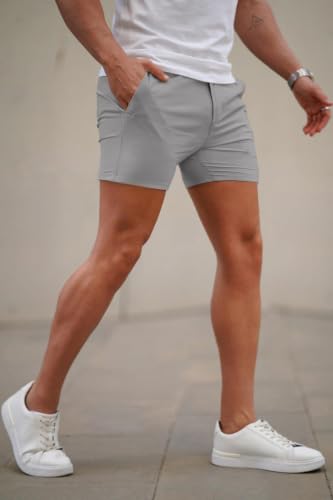 Image of GINGTTO Mens Slim Fit Shorts Plaid Chino Short Tapered Leg Skinny Stretch