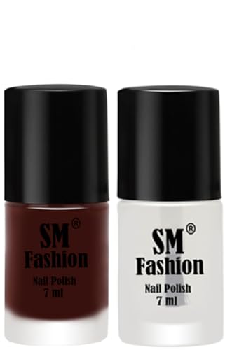 Image of Long Lasting Nail Polish | Nail Paint Combo 7 ml Each) - Set of 2 Wine-Top Coat
