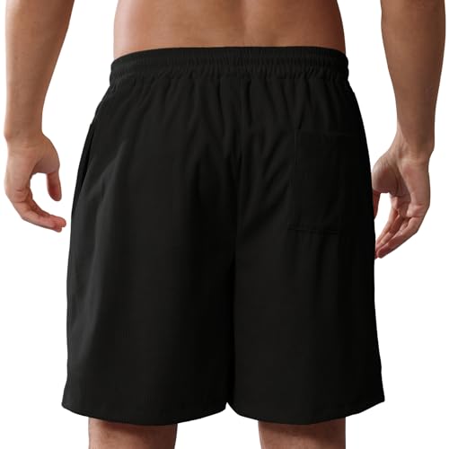 Image of Mens Corduroy Shorts Cotton Blend Lightweight Soft Summer Shorts Elastic Waist Beach Casual Short for Men with Pockets