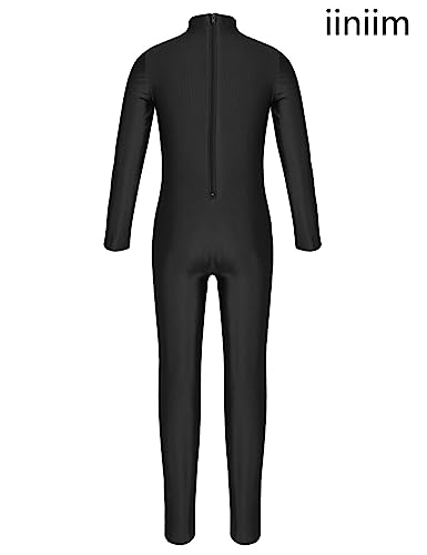 Iiniim Kids Boys Girls Mock Neck Long Sleeve Unitard Leotard Full Length Body Suit Jumpsuit Catsuit Dance Wear Costumes Black 7-8 #TOP1