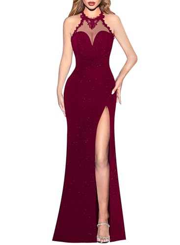 Image of VFSHOW Womens Formal Halter Keyhole Back Prom Gala Maxi Dress Evening Gown