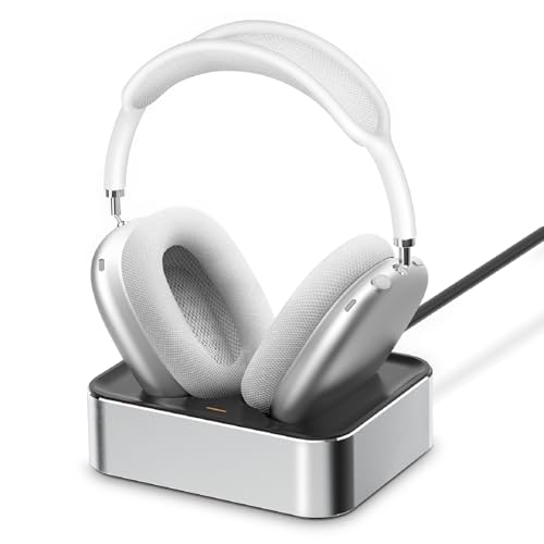 Headphone Charging Station for AirPods Max 2024 & 2020 - Magnetic Headset Charger Dock with Dual Lightning & Type-C Connectors (Platinum)