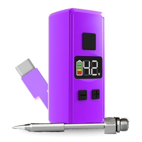 Mini Rechargeable Soldering Iron Pen with Built-In USB C Battery Cable Adjustable Voltage 1.5v-4.2v LED Display Removable Thread Burner Tip (Purple)