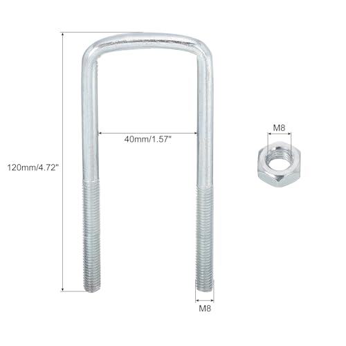 Image of uxcell Square U-Bolts, 6 Sets 40mm Inner Width 120mm Length M8 Zinc-Plated Carbon Steel U Clamp Bolt with Nuts and Plates, for Boat Trailer