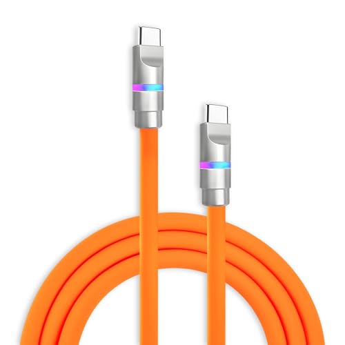 Image of chubbycable 100W USB C to C Charge Cable with LED Light, Orange, 0.82 FT | 45,000+ Bend Tested, 480Mbps Data Transfer, E-Marker Safety Chip, 6mm Extra Thick, Tangle-Free Design
