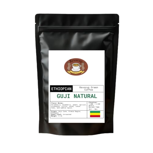 Ethiopian Guji Natural Green Coffee Beans – Unroasted Specialty Grade Heirloom Arabica | Fruity, Complex Single Origin | Light to Medium Roast | 5lb/80 Ounces