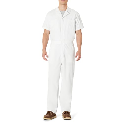 Amazon Basics Mens Relaxed Fit Short Sleeve Workwear Coveralls White X- Large- Long