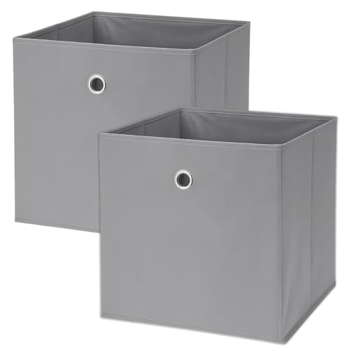 Murago 2er Set Faltbox ca. 30x30x30 cm - Grau - Würfel Aufbewahrungsbox faltbar Aufbewahrungskörbe Einschub Korb Boxen Wohnzimmer Stoff für Kleidung Büro Schlafzimmer Regalkorb Klappbox