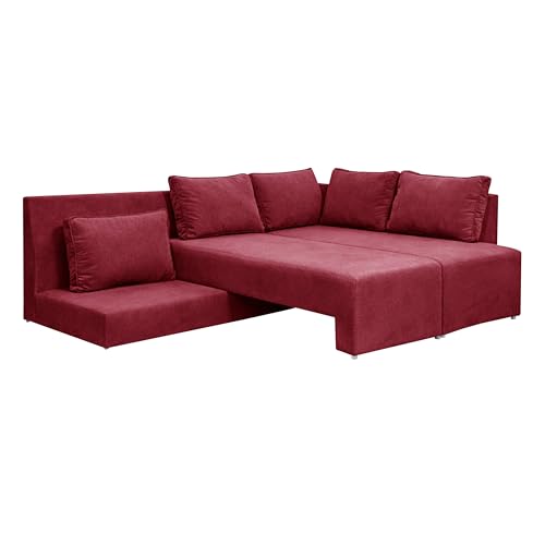 Image of Rosebell L-Shape 5 Seater Sofa Cum Bed, Sectional Couch with Cushions, Space Saving Corner Sofa, Modern Foldable Seating & Sleeping Solution for Living Room, Guest Room & Small Spaces - Red Color