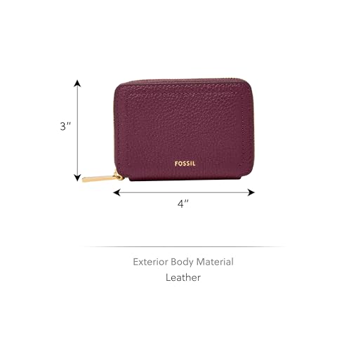 Image of Fossil Women's Logan RFID-Blocking Leather Zip Around Card Case Wallet with Keychain