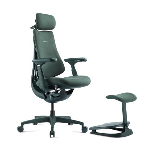 LiberNovo Dynamic Ergonomic Desk Chair + StepSync Footrest Bundle - Comfy Home Office Chair with Adaptive Lumbar Support, 160° Recline & Built-in Spine Stretch, Green+45cm