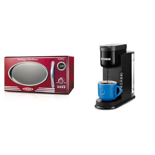 Image of Nostalgia Retro Countertop Microwave Oven - Large 800-Watt - 0.9 cu ft - 12 Pre-Programmed Cooking & Keurig K-Express Coffee Maker, Single Serve K-Cup Pod Coffee Brewer, Black
