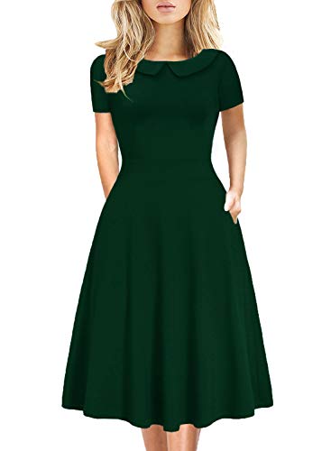 Image of Women's Elegant Vintage Dresses Knee Length Casual Floral Print Work Party Peter Pan Collar A-Line Dress with Pockets 978