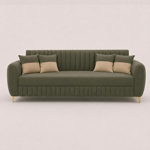 Image of CASASTYLE Signature Velour 3 Seater Sofa Set | Boston Matte Fabric | 40D Foam + Zigzag Spring | 3-Yr Warranty (Olive Green)