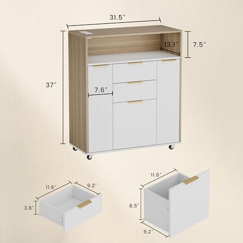 Image of ModernMate Fluted Mobile File Cabinet with Charging Station