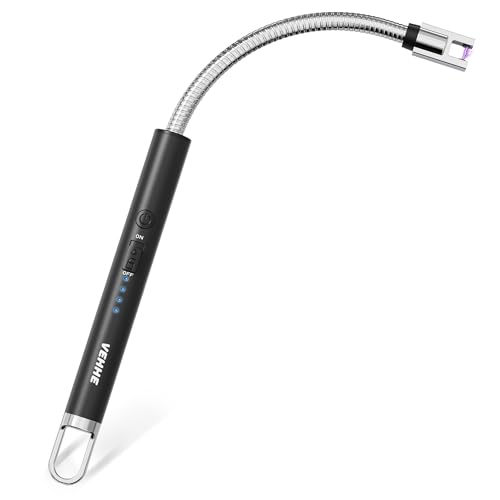VEHHE Candle Lighter, Electric Rechargeable Arc Lighter with LED Battery Display Long Flexible Neck USB Lighters for Light Candles Gas Stoves Camping Barbecue