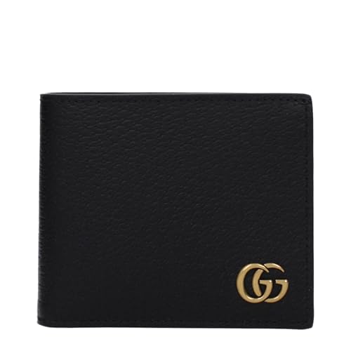 Gucci Men’s GG Marmont Bi-Fold Wallet – Style 428726 DJ20T 1000 – Black Calfskin Leather, Double G Hardware, Made in Italy