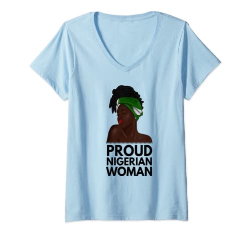 Womens Proud Nigerian Woman Afro African Women, Nigeria Flag V-Neck T-Shirt