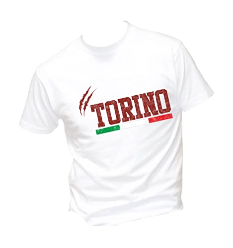  T-Shirt Uomo Cotone Basic Super vestibilità Top qualità - Torino - Divertente Humor Made in Italy (M,Bianca)