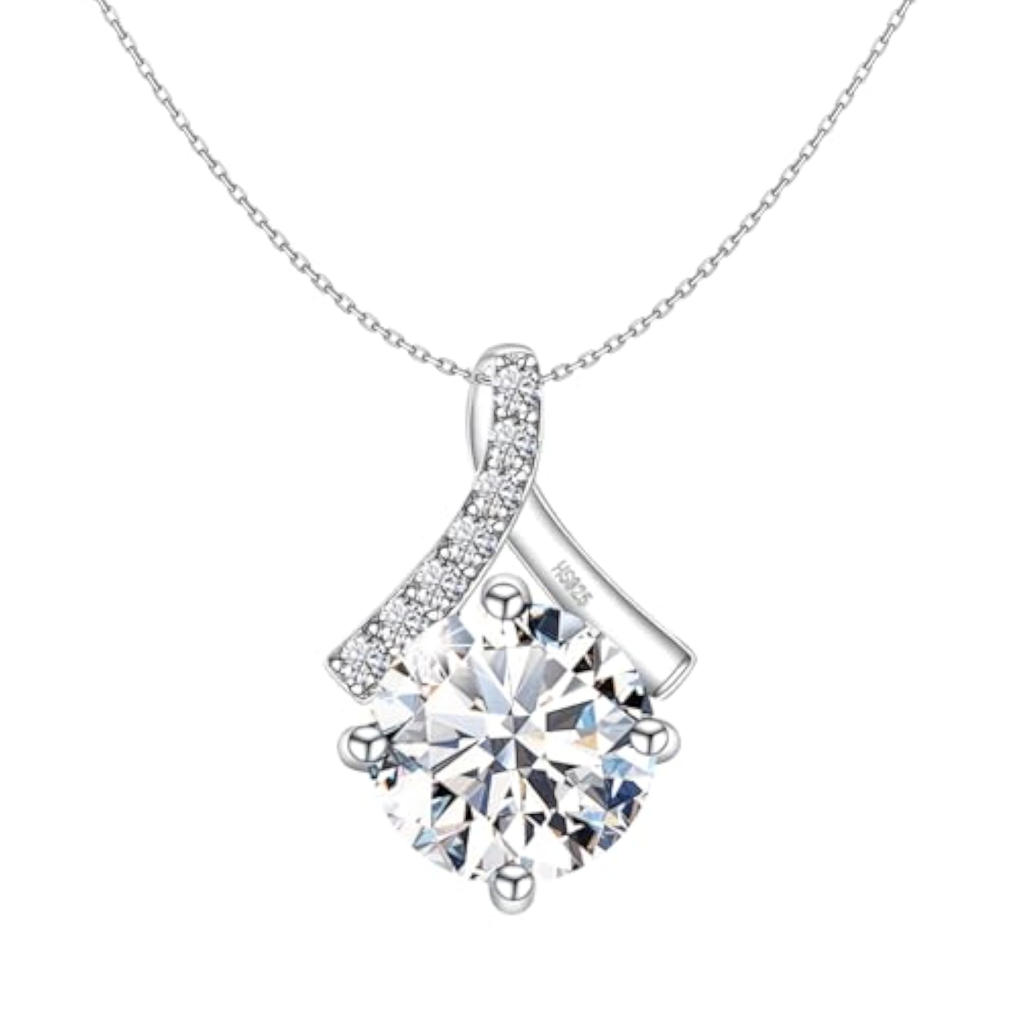 Women's 925 Silver Classic Drop Crystal Solitaire Pendant & Chain