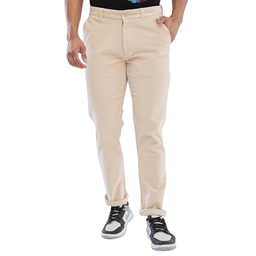 Image of Spykar Men's Mid Rise Regular Fit Cotton Trousers