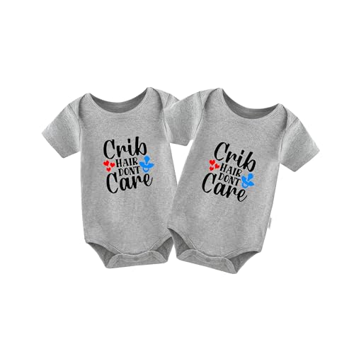 Image of QIANWANYI Baby Twins Bodysuit Crib Care Newborn Baby Outfits Unisex Romper Unisex Toddler Clothes Infant Outfits Set(grey 6m)