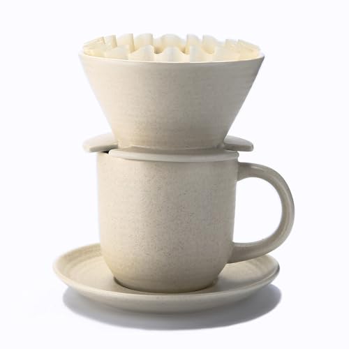 Polydremio Ceramic Pour Over Coffee Maker with 50 PCS Basket Coffee Filters