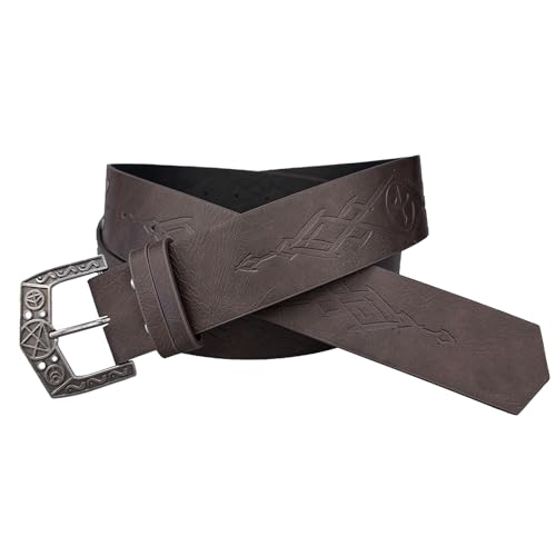 HiiFeuer Medieval Alchemy Faux Leather Buckle Belt, Fantasy Embossed Wizard Knight Belt for LARP Cosplay